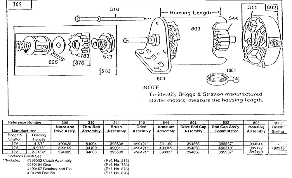 Electric Starter And Chart Diagram and Parts List for  Briggs and Stratton Engine
